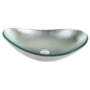 כיור אמבטיה מונח אובלי זכוכית כסף מקומט 54/36 ס"מ