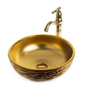 כיור אמבטיה מונח עגול 41 ס”מ זהב מבריק ומט